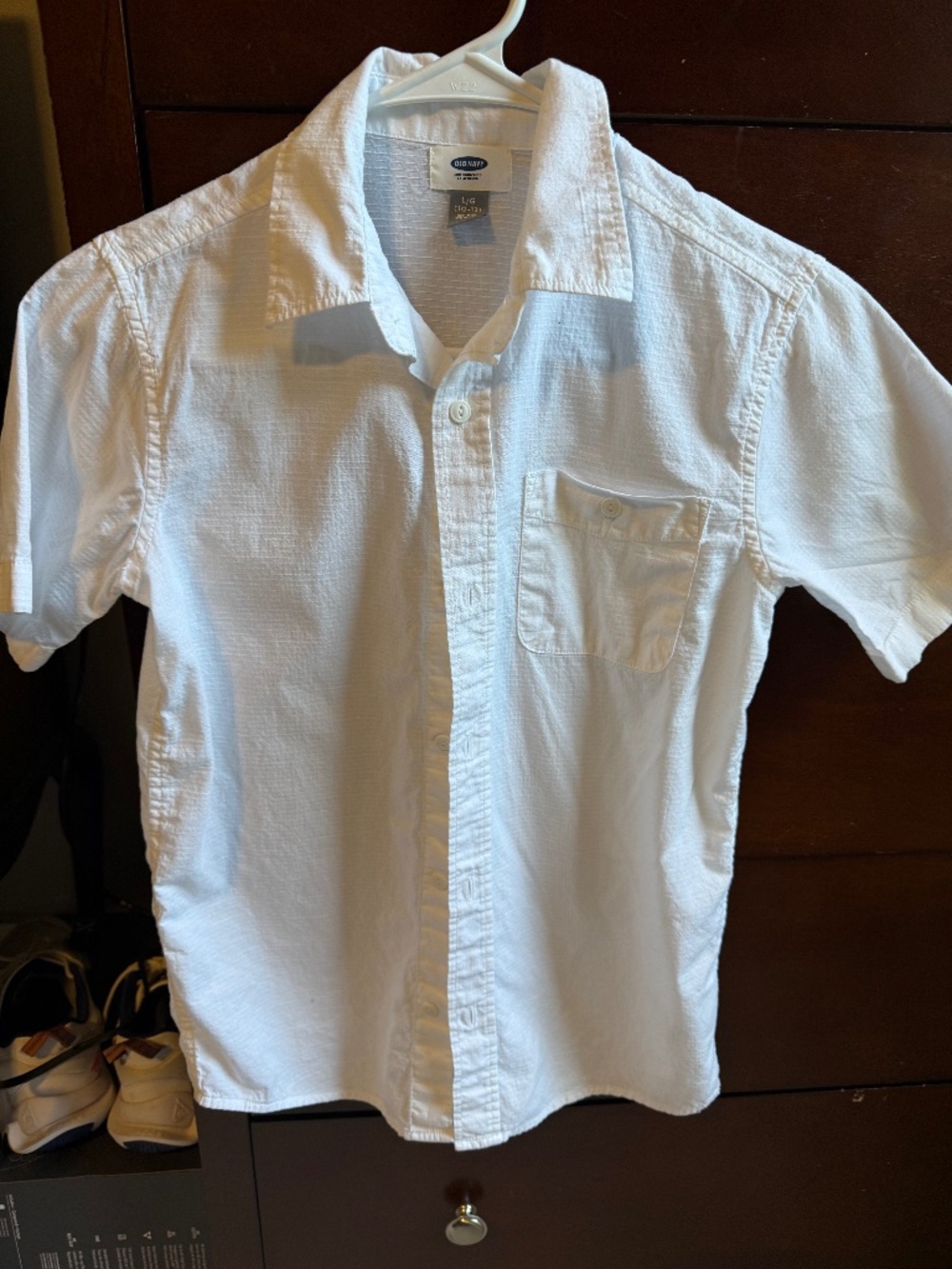 Old Navy short sleeve button white shirt Large 10/12